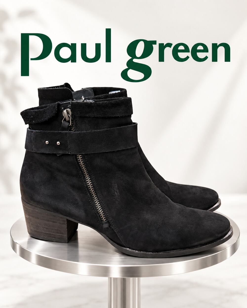 Paul Green Black Suede Moto Ankle Boots UK 8 US 10.5